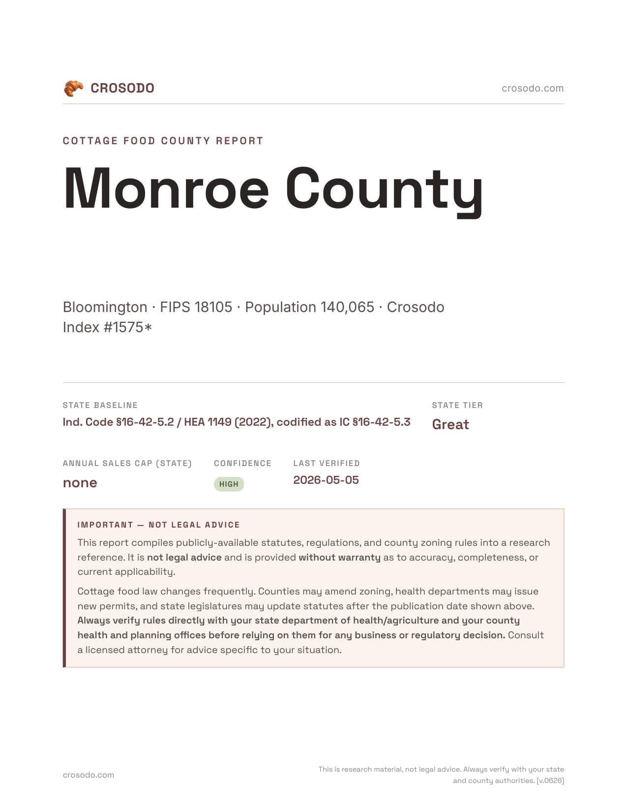 Cover of Monroe County county cottage food report