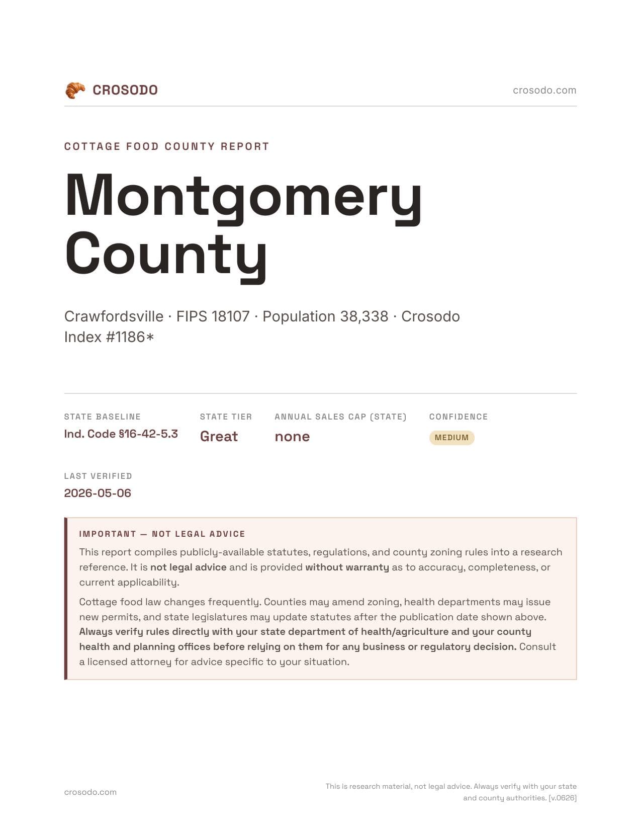 Cover of Montgomery County county cottage food report