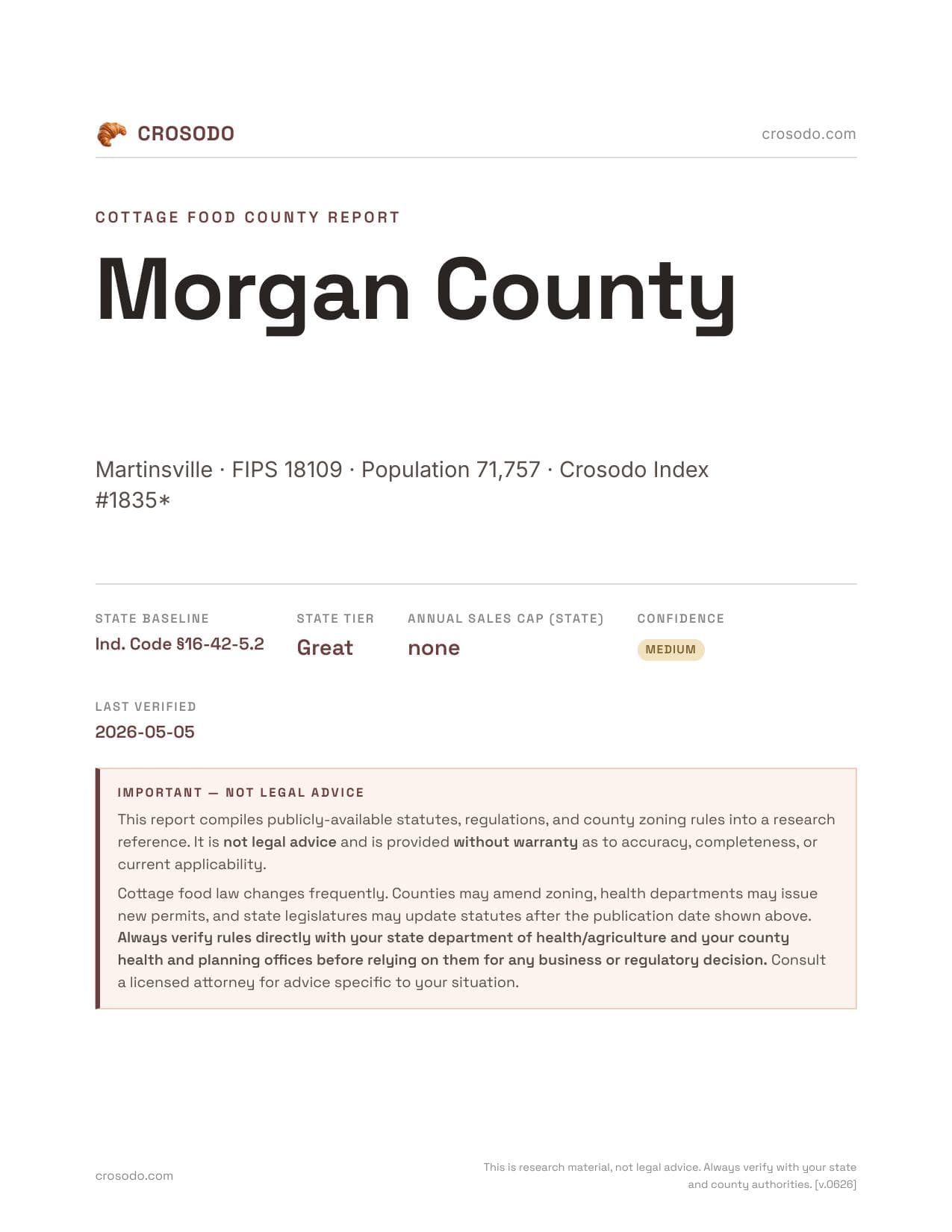 Cover of Morgan County county cottage food report