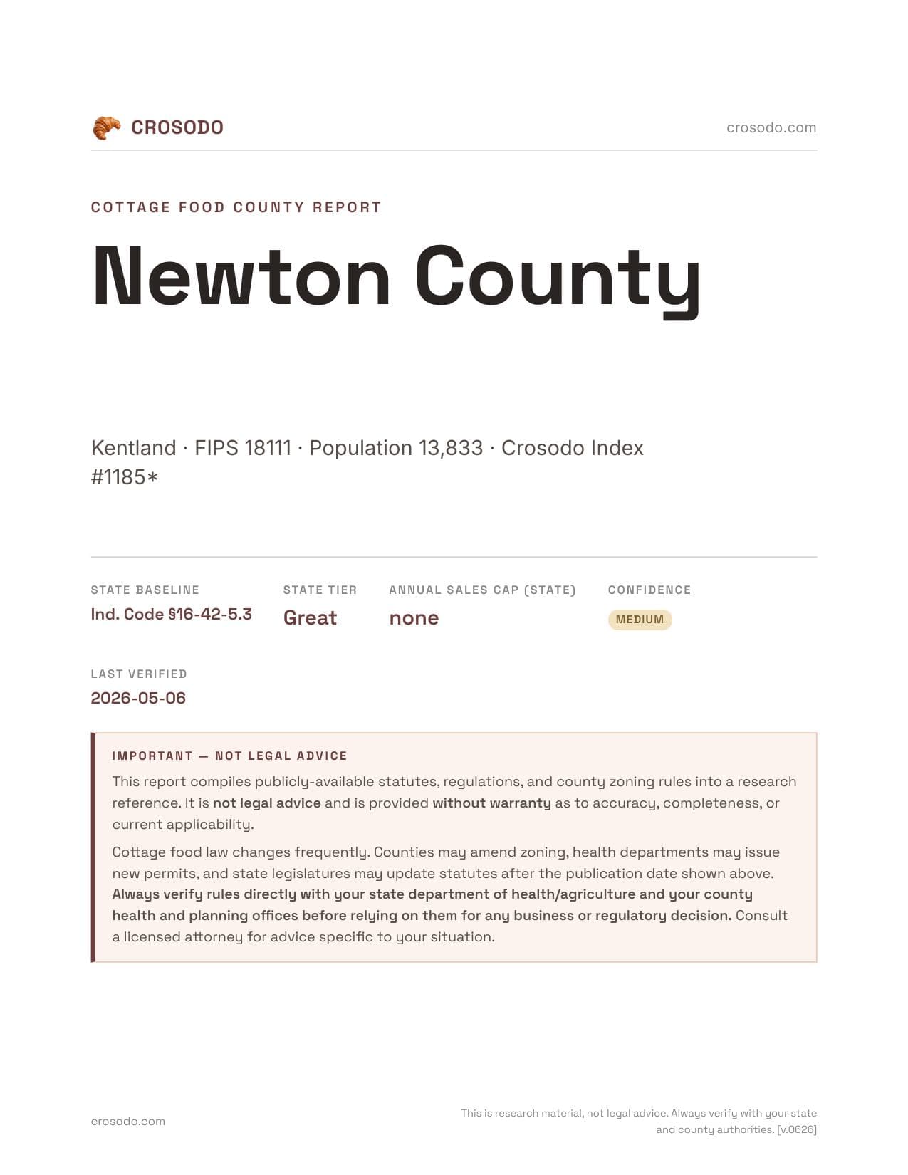Cover of Newton County county cottage food report