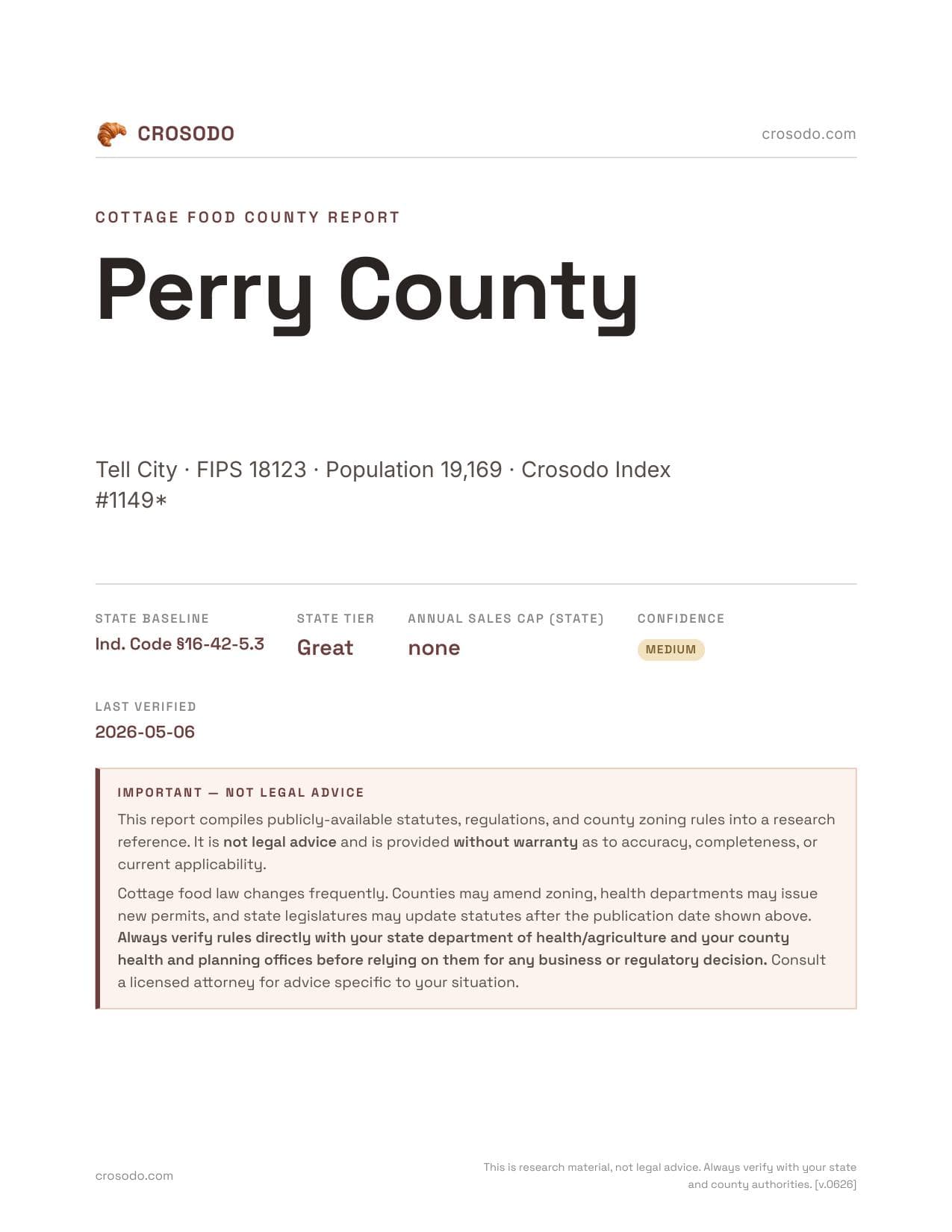 Cover of Perry County county cottage food report