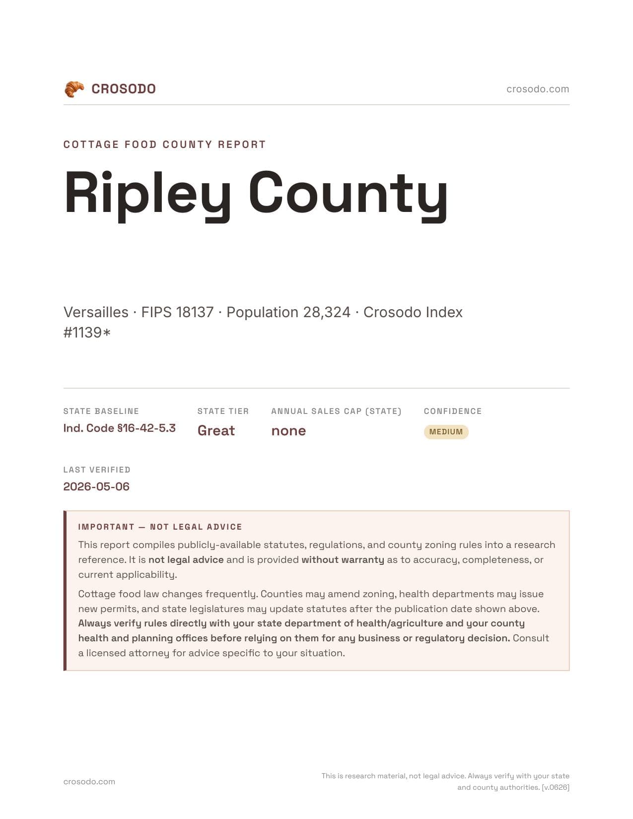 Cover of Ripley County county cottage food report