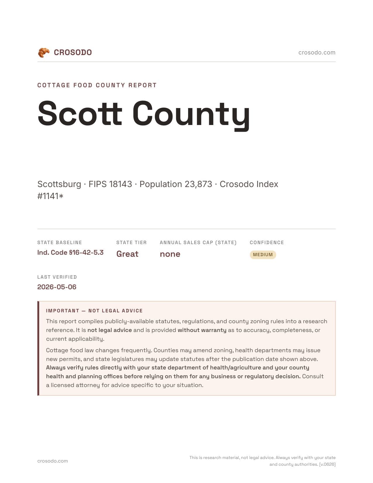 Cover of Scott County county cottage food report