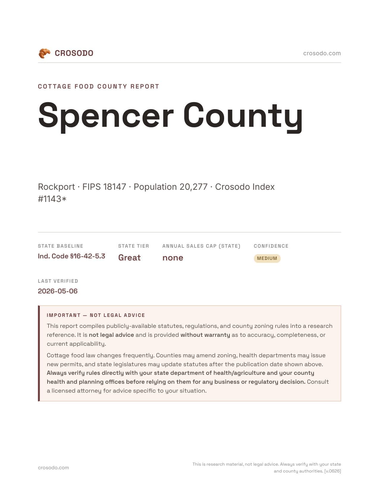 Cover of Spencer County county cottage food report
