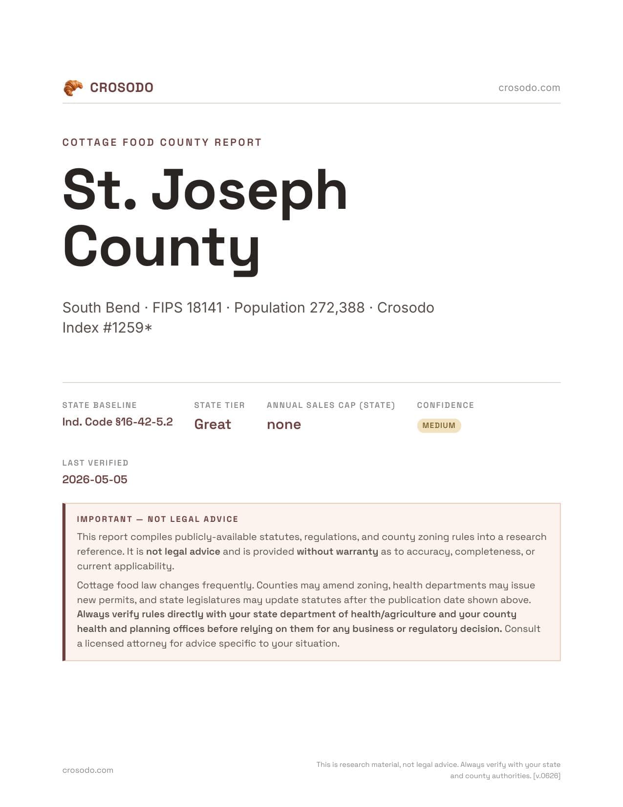 Cover of St. Joseph County county cottage food report