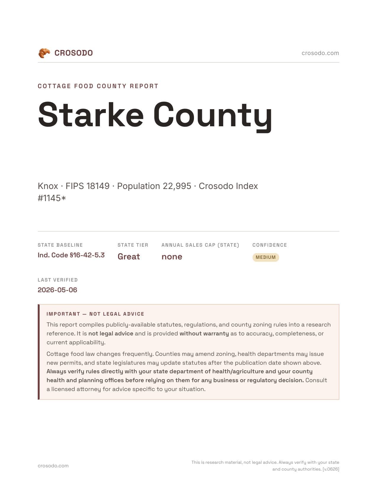 Cover of Starke County county cottage food report
