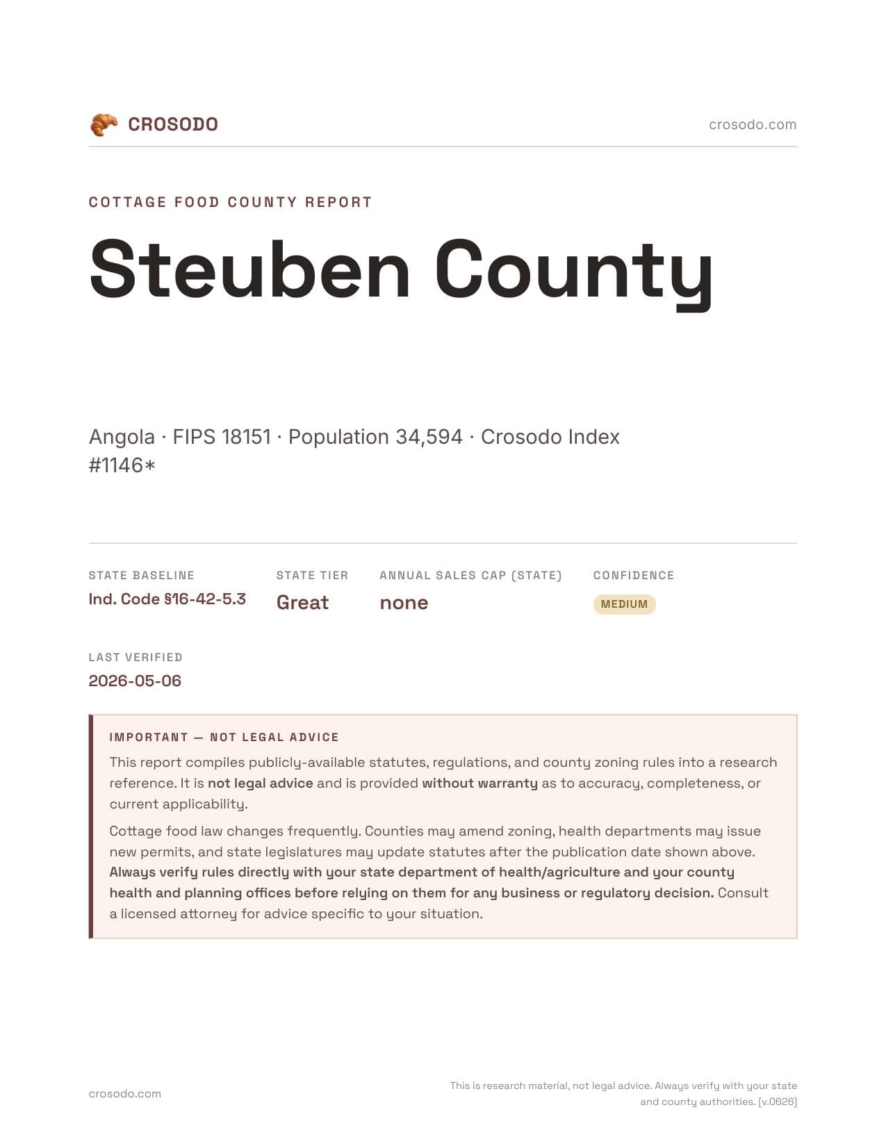 Cover of Steuben County county cottage food report