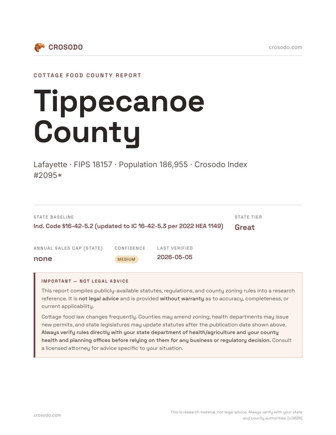 Cover of Tippecanoe County county cottage food report