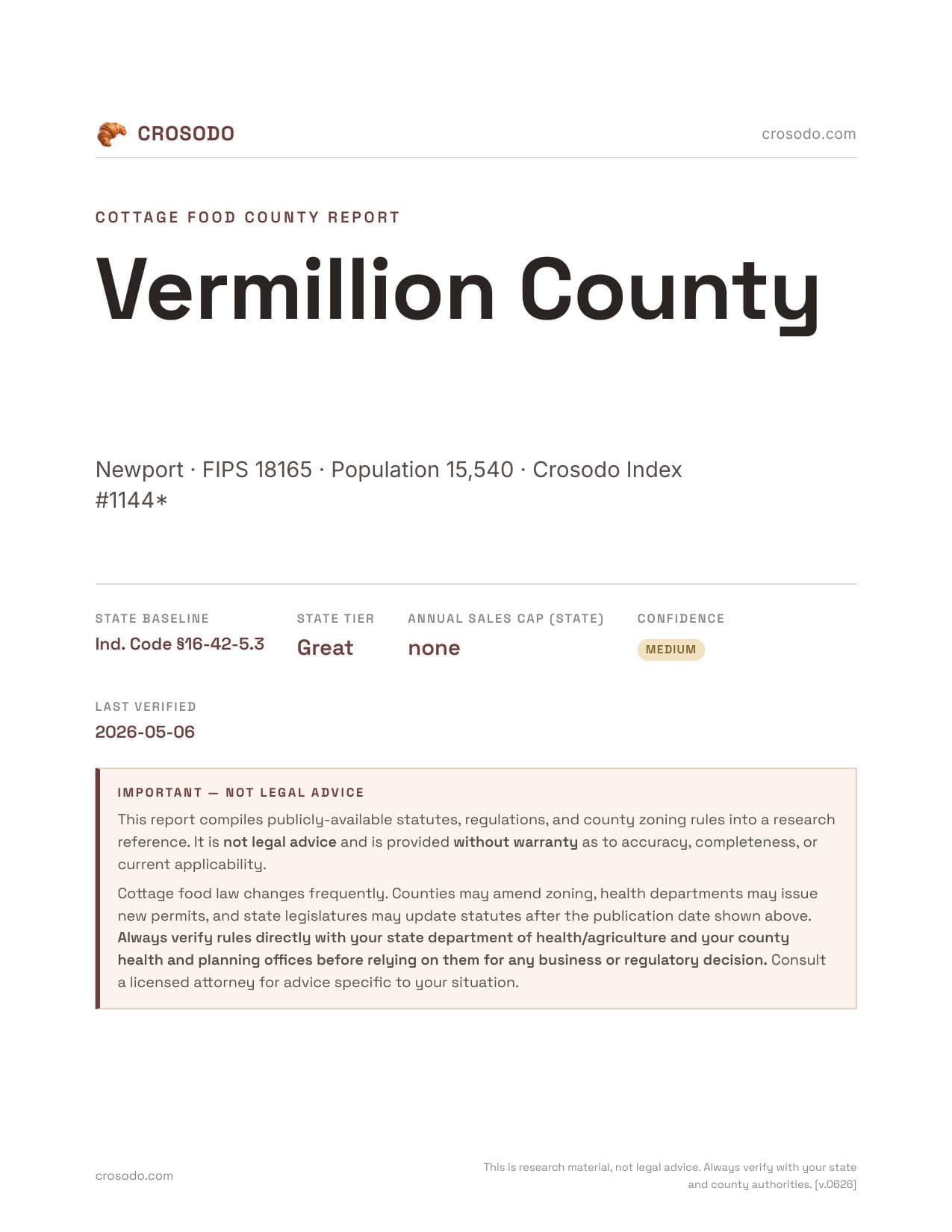 Cover of Vermillion County county cottage food report