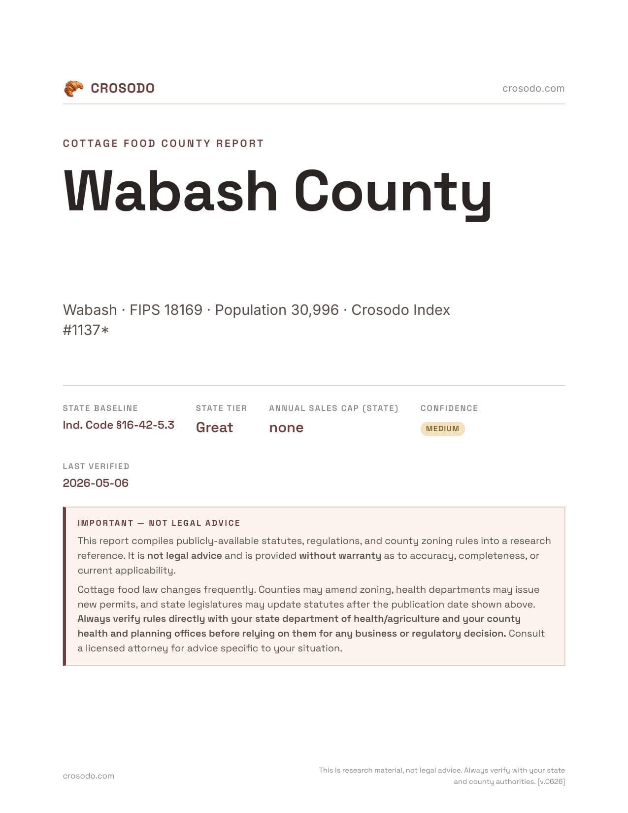 Cover of Wabash County county cottage food report