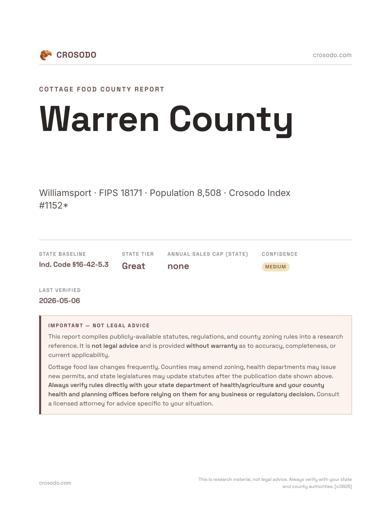 Cover of Warren County county cottage food report