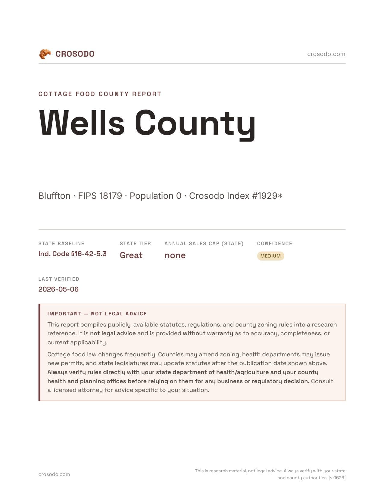 Cover of Wells County county cottage food report