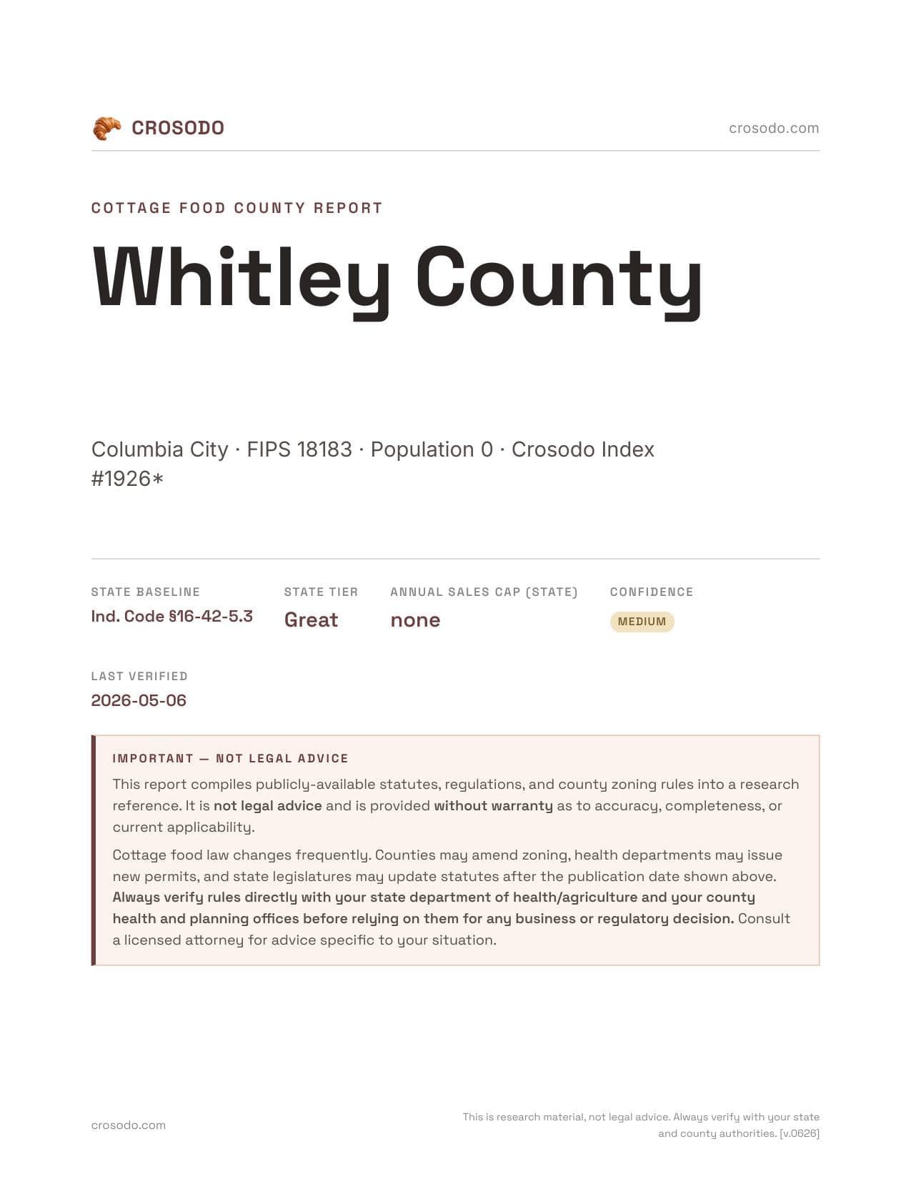 Cover of Whitley County county cottage food report