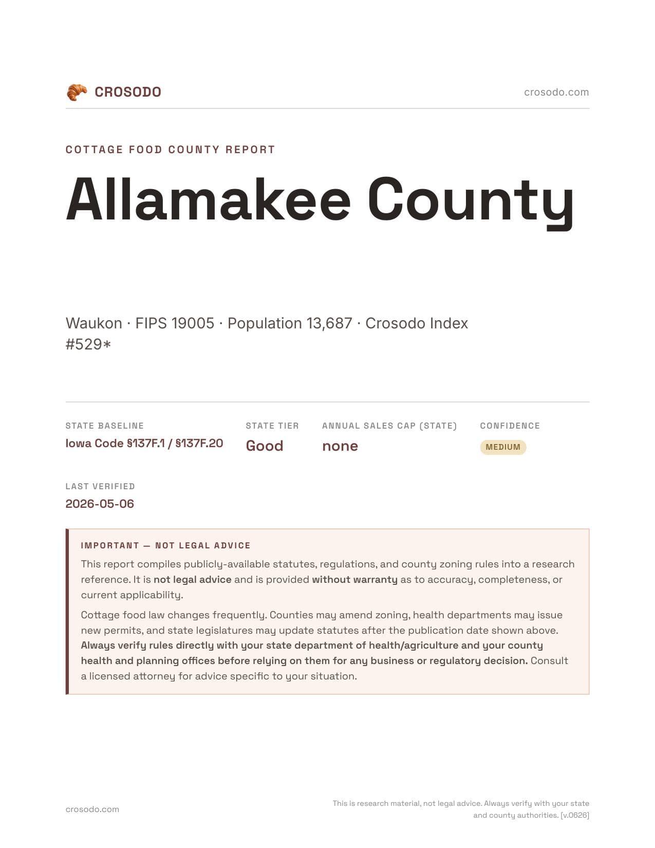 Cover of Allamakee County county cottage food report