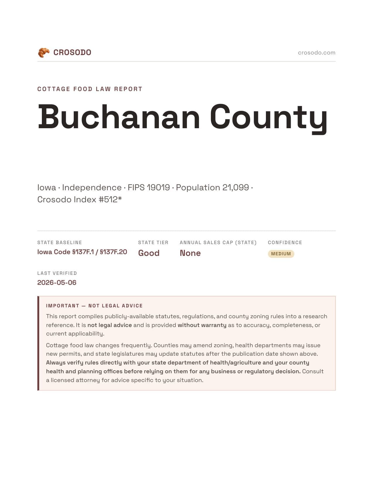 Cover of Buchanan County county cottage food report