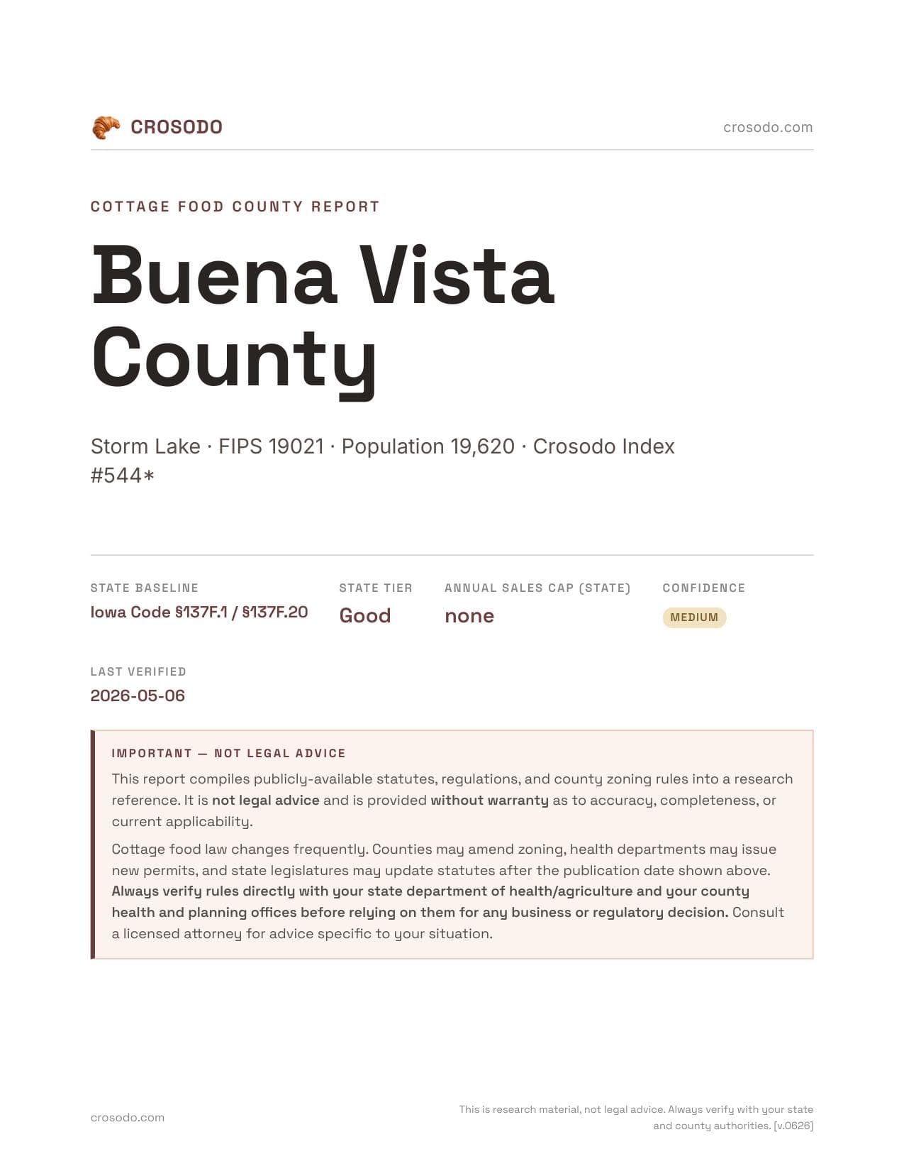 Cover of Buena Vista County county cottage food report