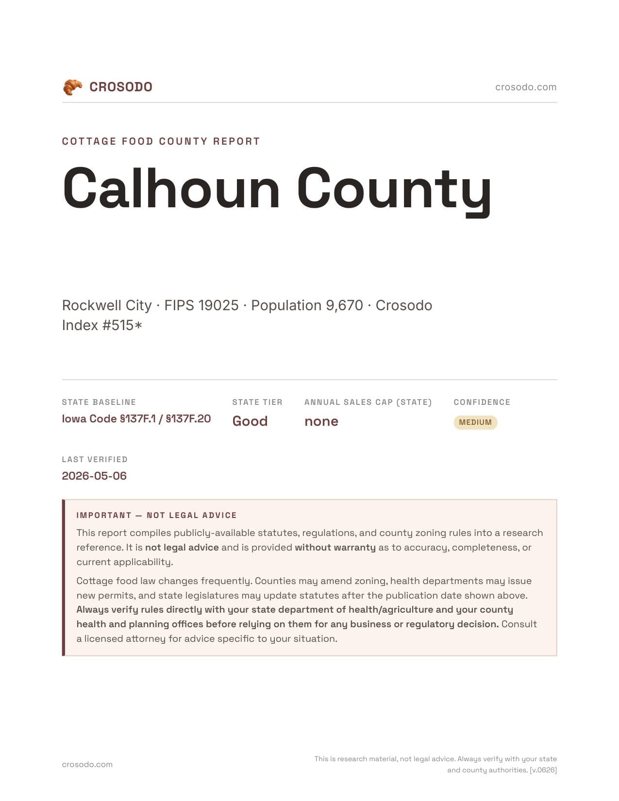 Cover of Calhoun County county cottage food report