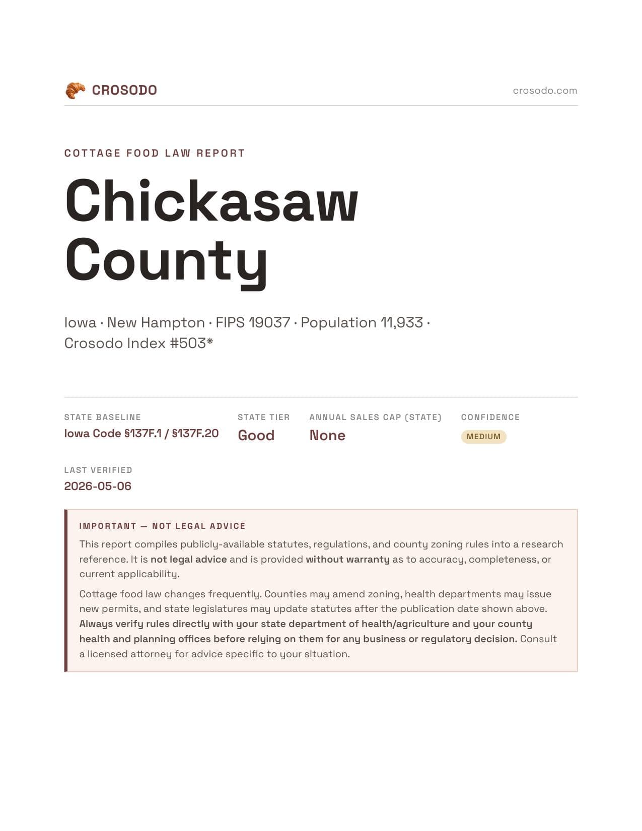 Cover of Chickasaw County county cottage food report
