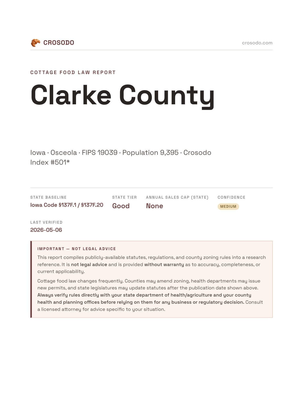 Cover of Clarke County county cottage food report