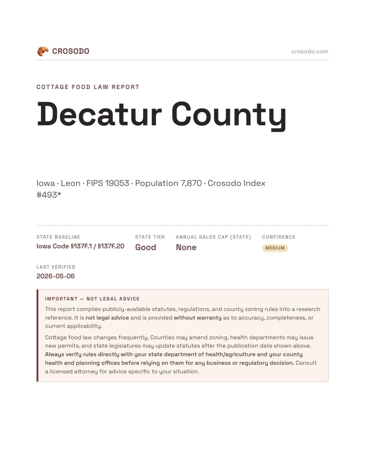 Cover of Decatur County county cottage food report