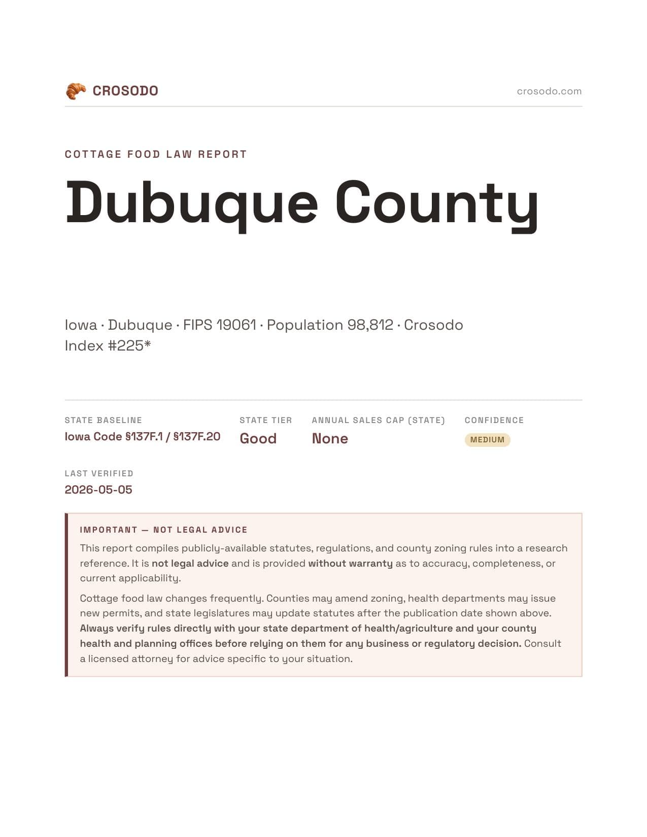 Cover of Dubuque County county cottage food report