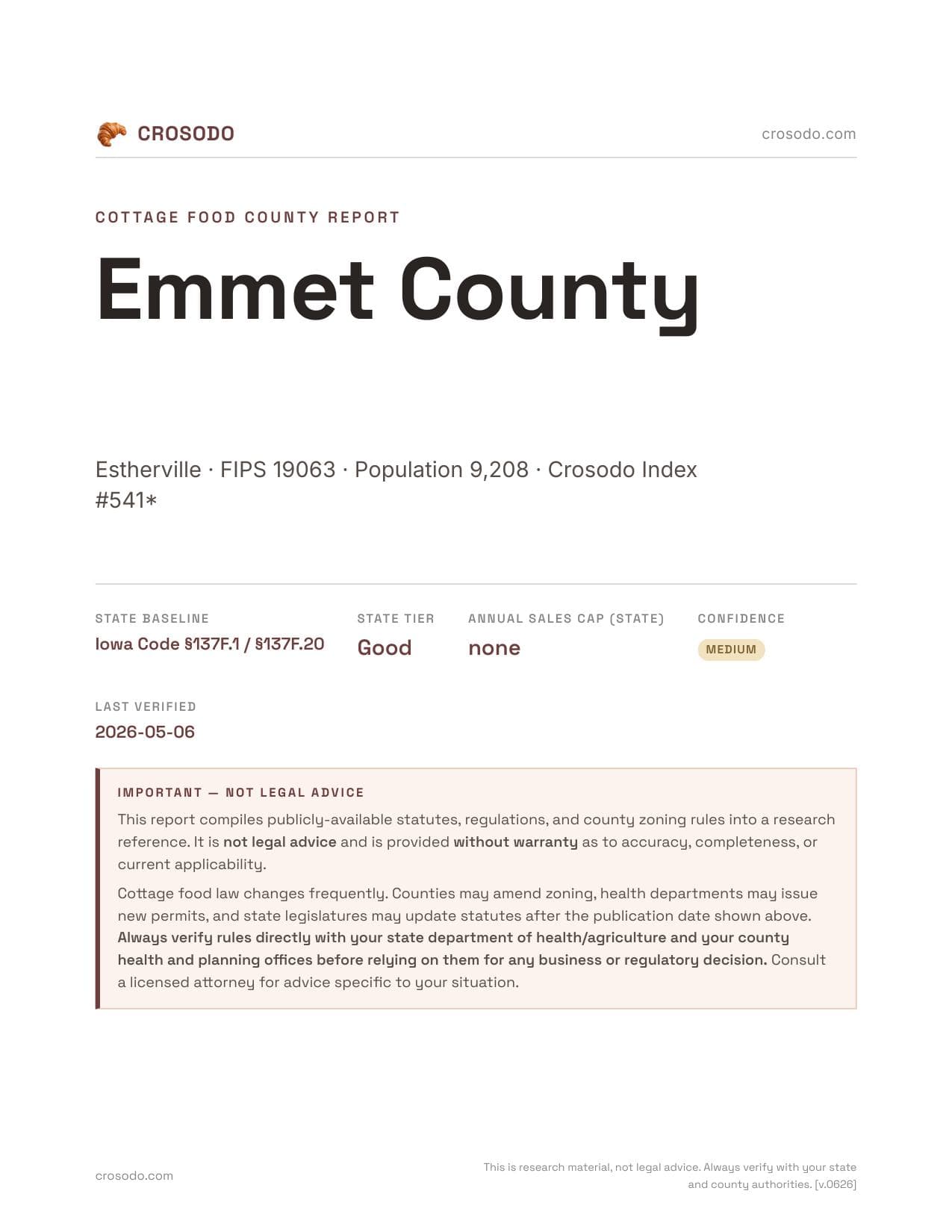 Cover of Emmet County county cottage food report