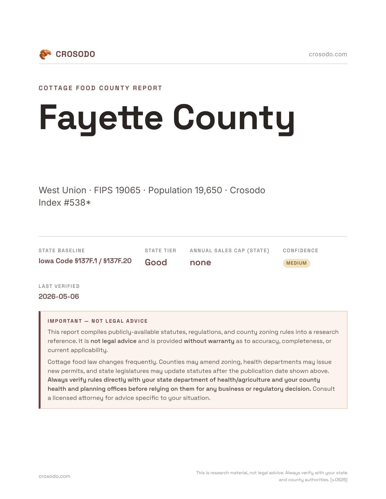 Cover of Fayette County county cottage food report