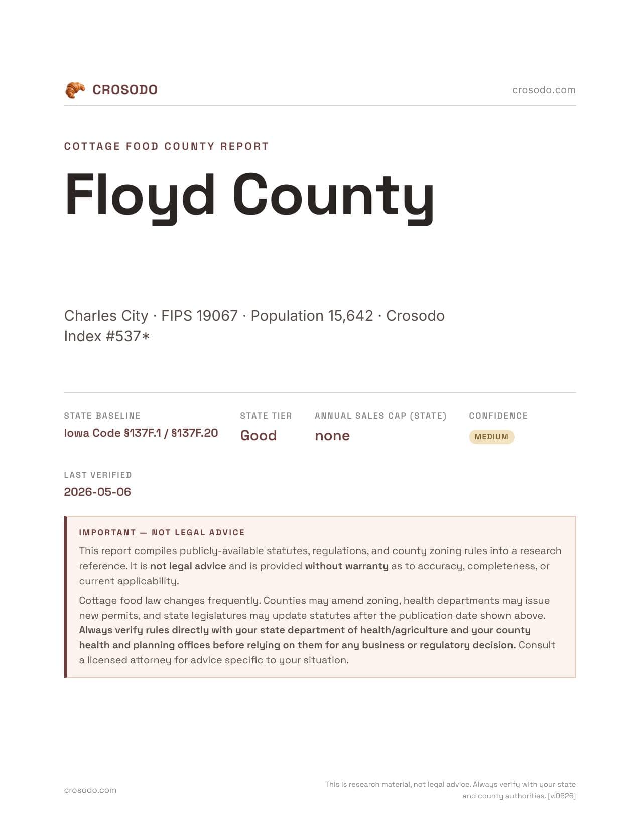 Cover of Floyd County county cottage food report