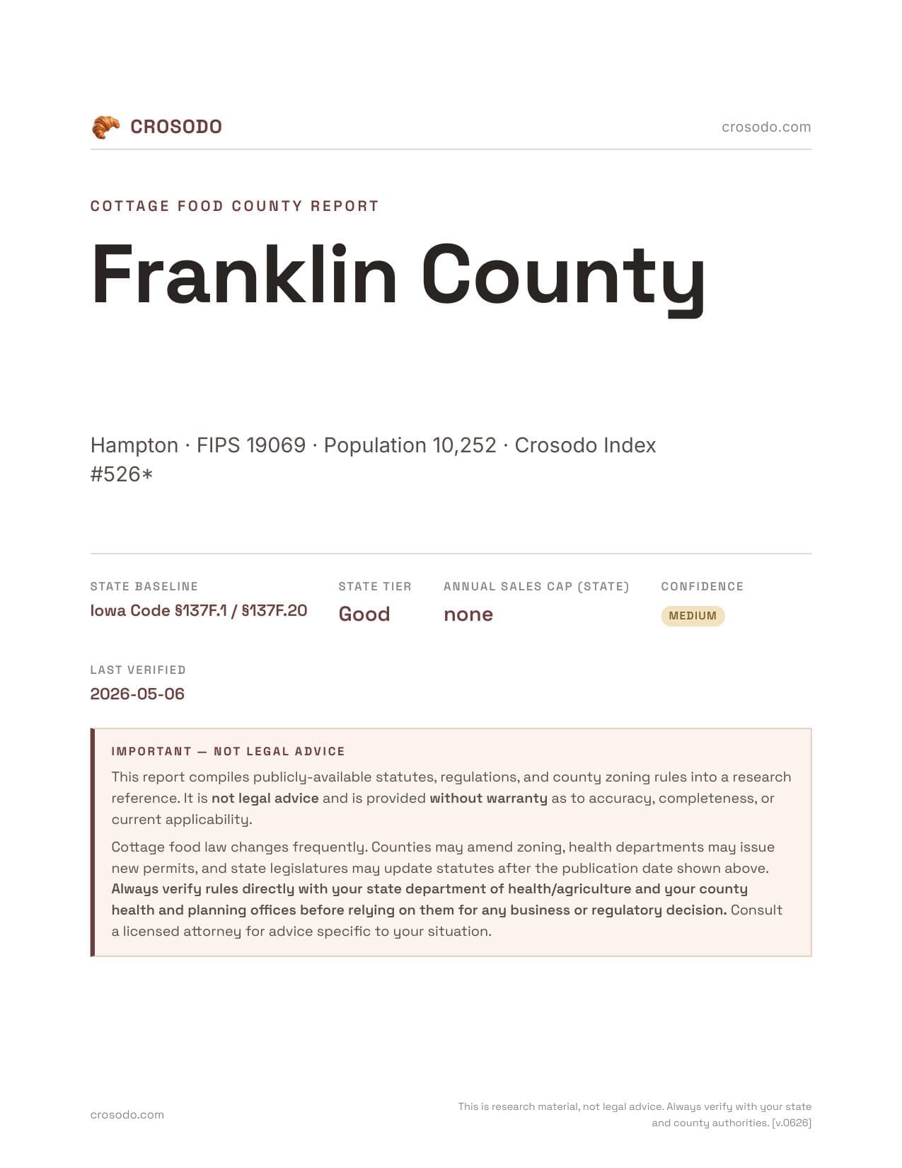 Cover of Franklin County county cottage food report