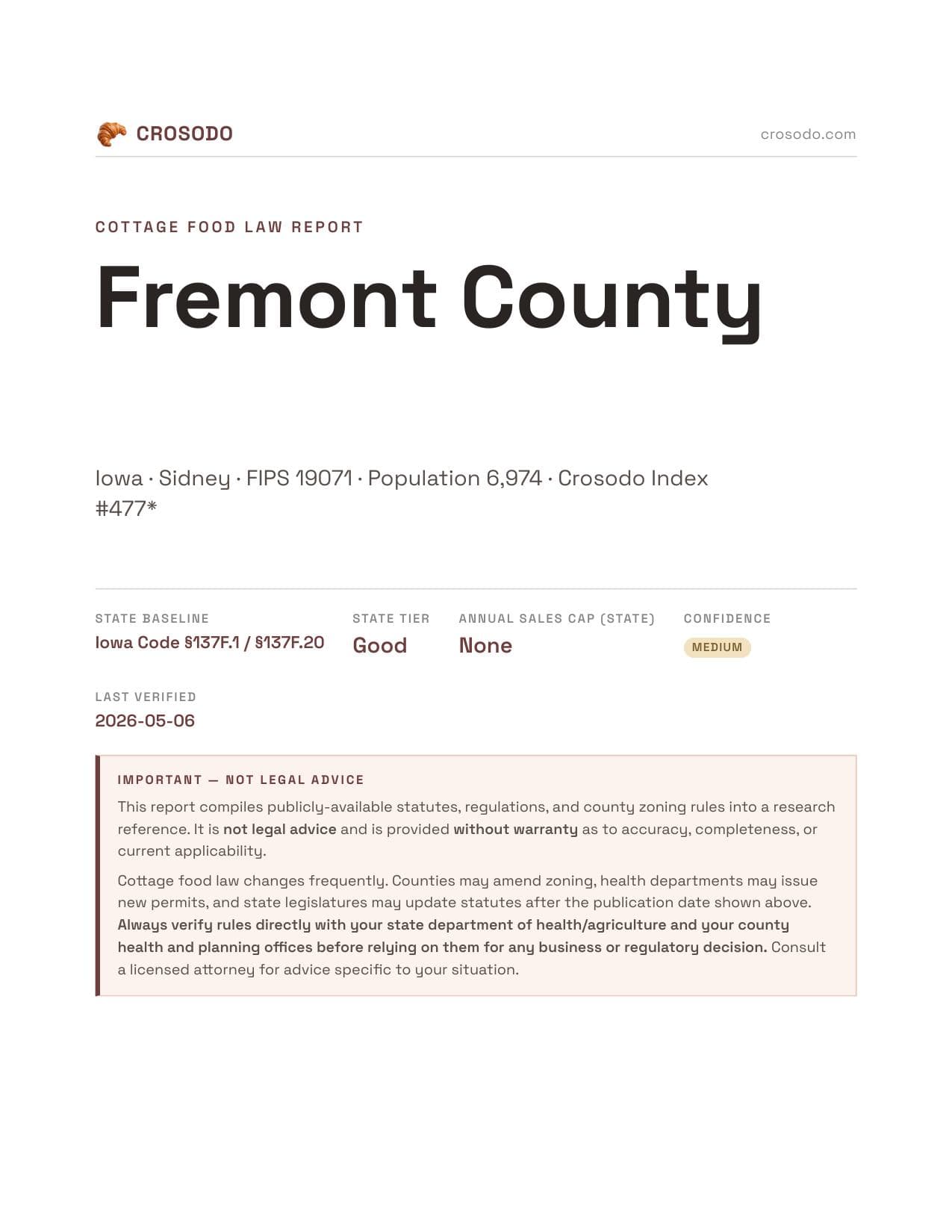 Cover of Fremont County county cottage food report