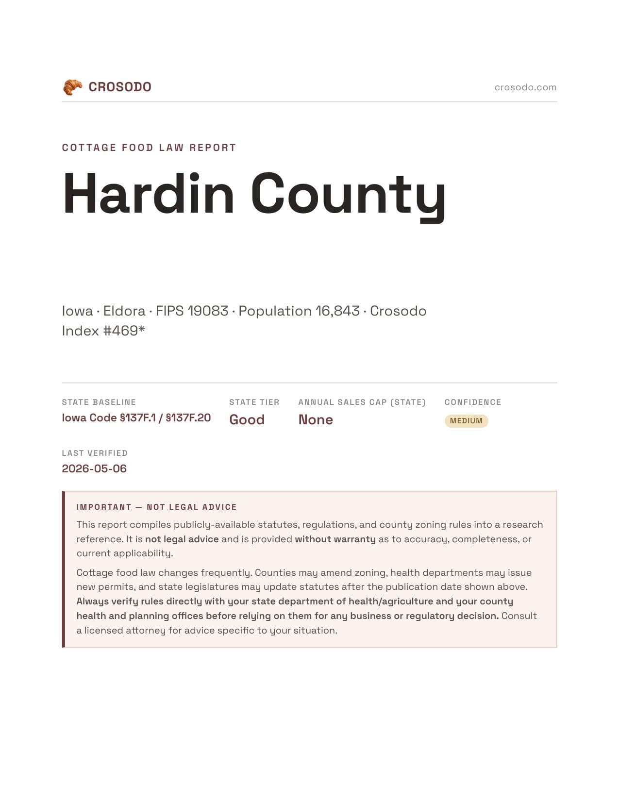 Cover of Hardin County county cottage food report
