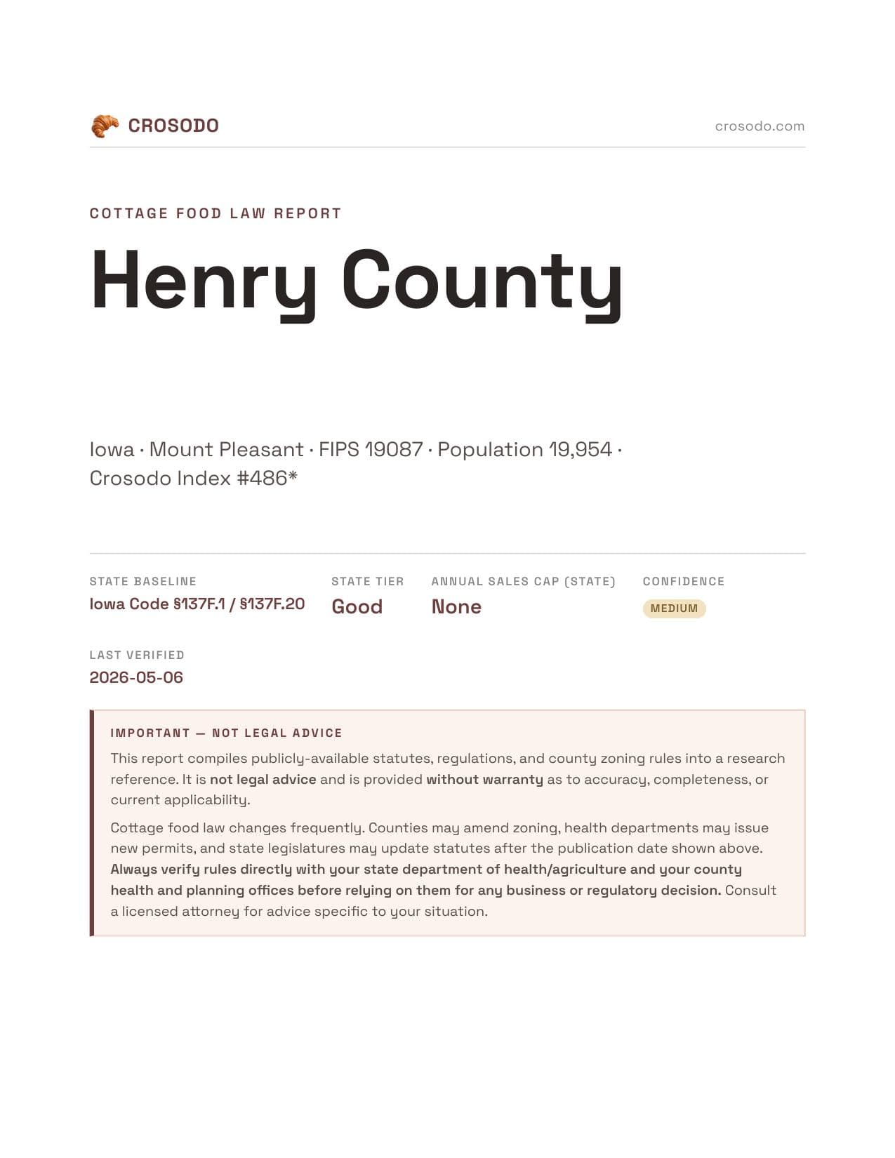 Cover of Henry County county cottage food report