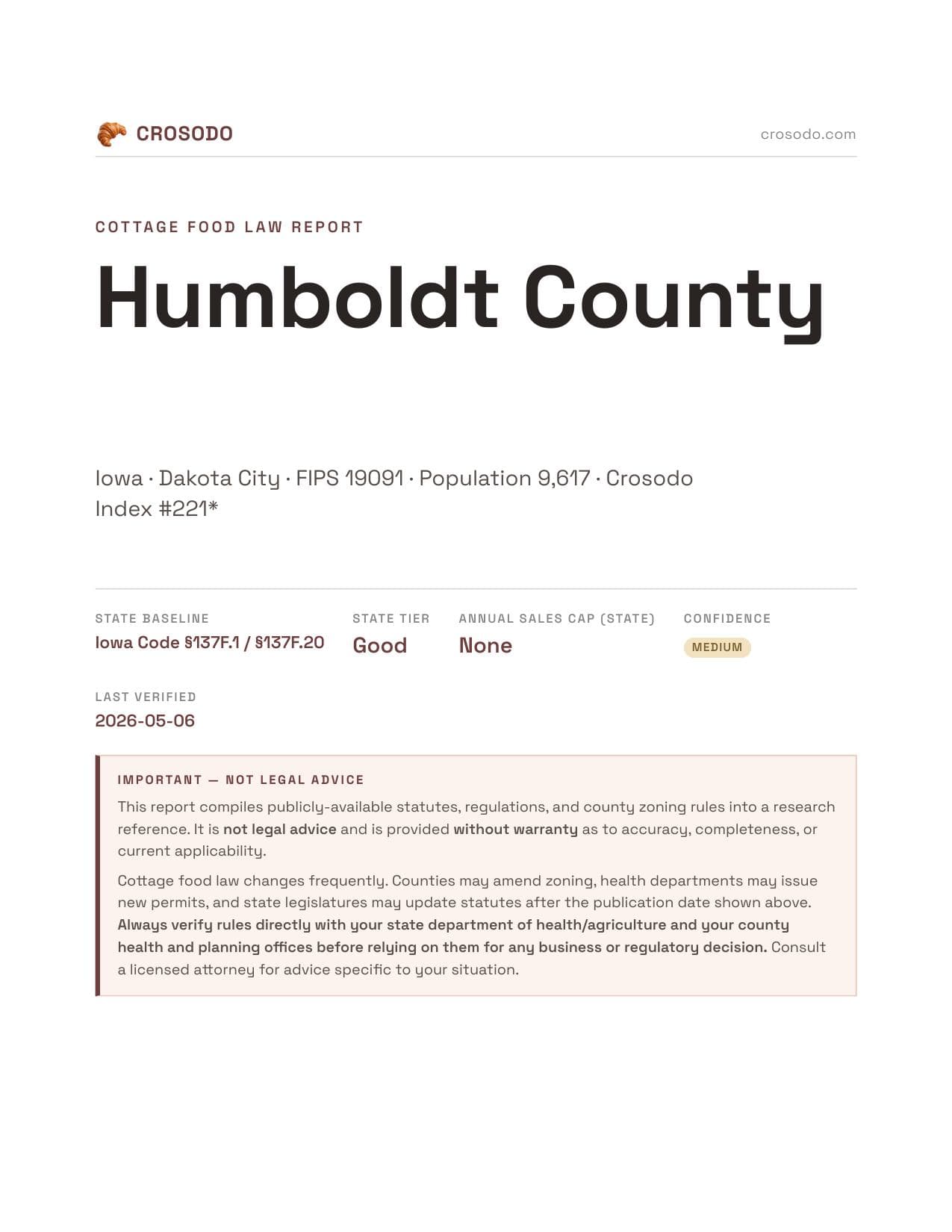 Cover of Humboldt County county cottage food report