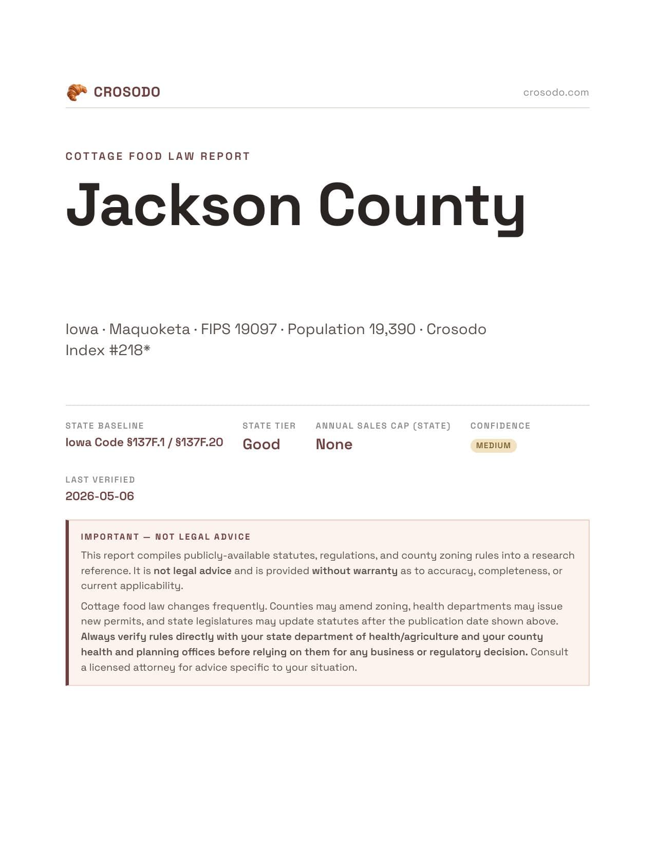 Cover of Jackson County county cottage food report