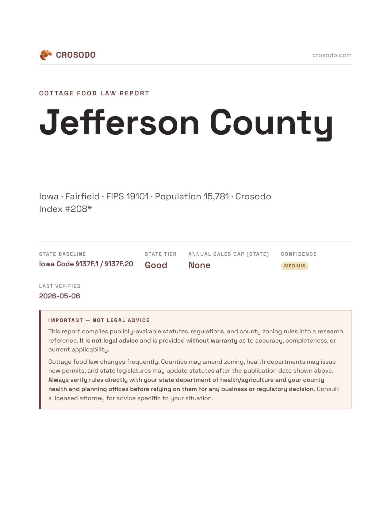 Cover of Jefferson County county cottage food report