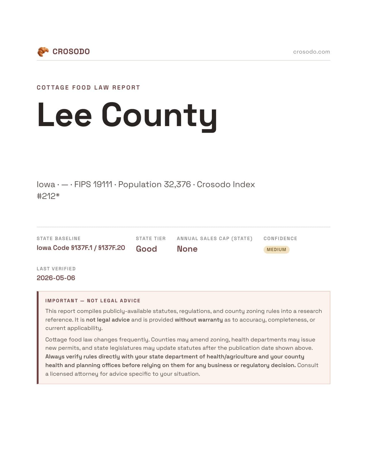 Cover of Lee County county cottage food report