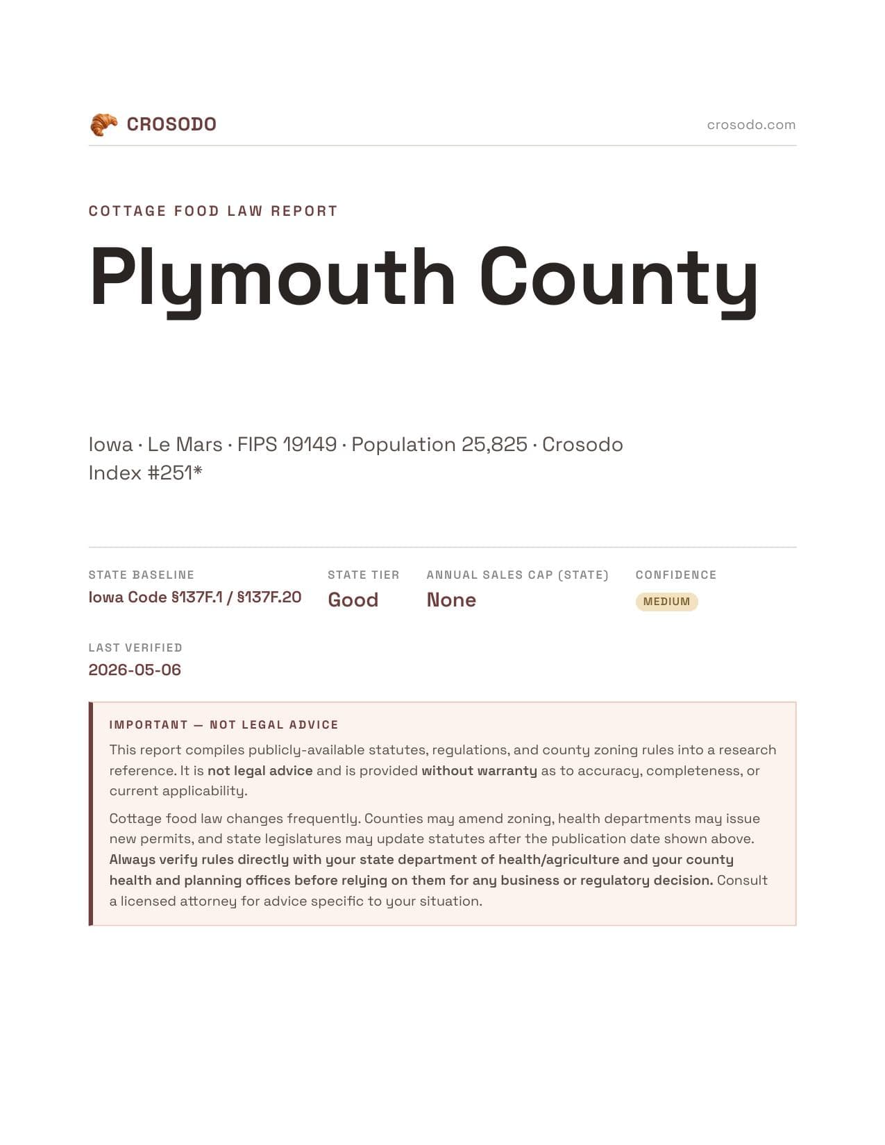 Cover of Plymouth County county cottage food report