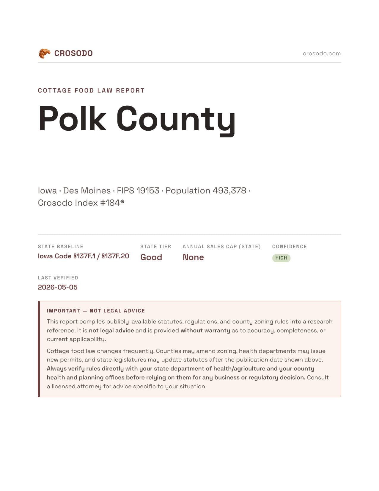 Cover of Polk County county cottage food report