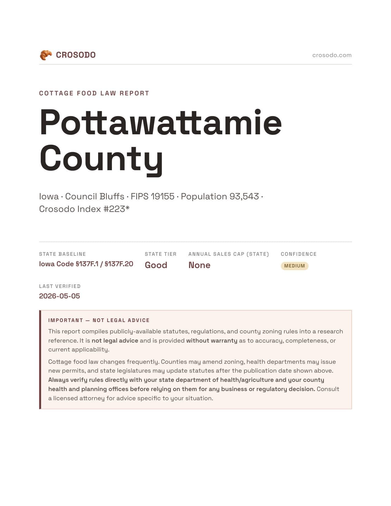 Cover of Pottawattamie County county cottage food report