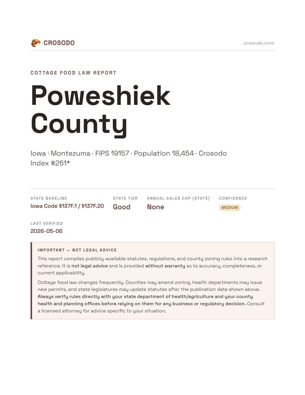 Cover of Poweshiek County county cottage food report