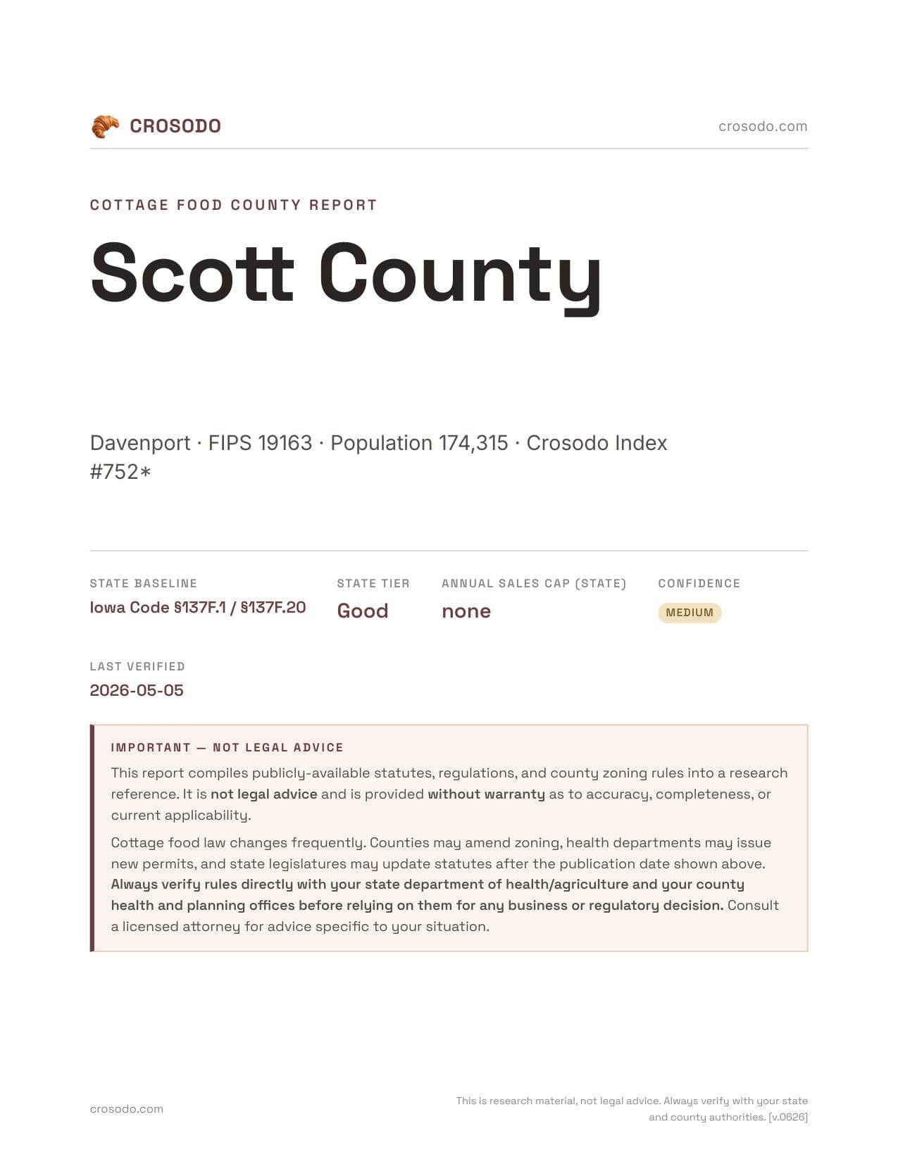 Cover of Scott County county cottage food report