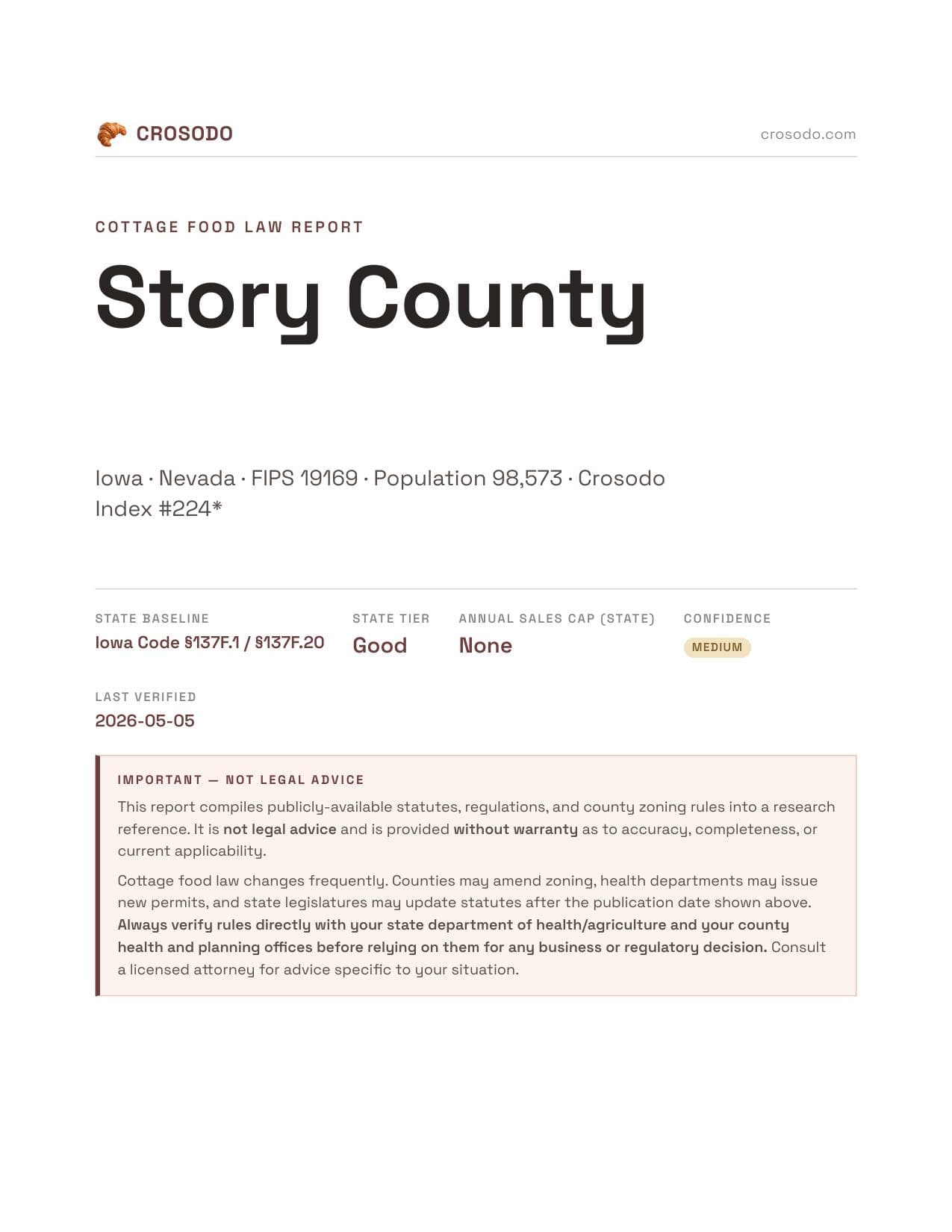 Cover of Story County county cottage food report