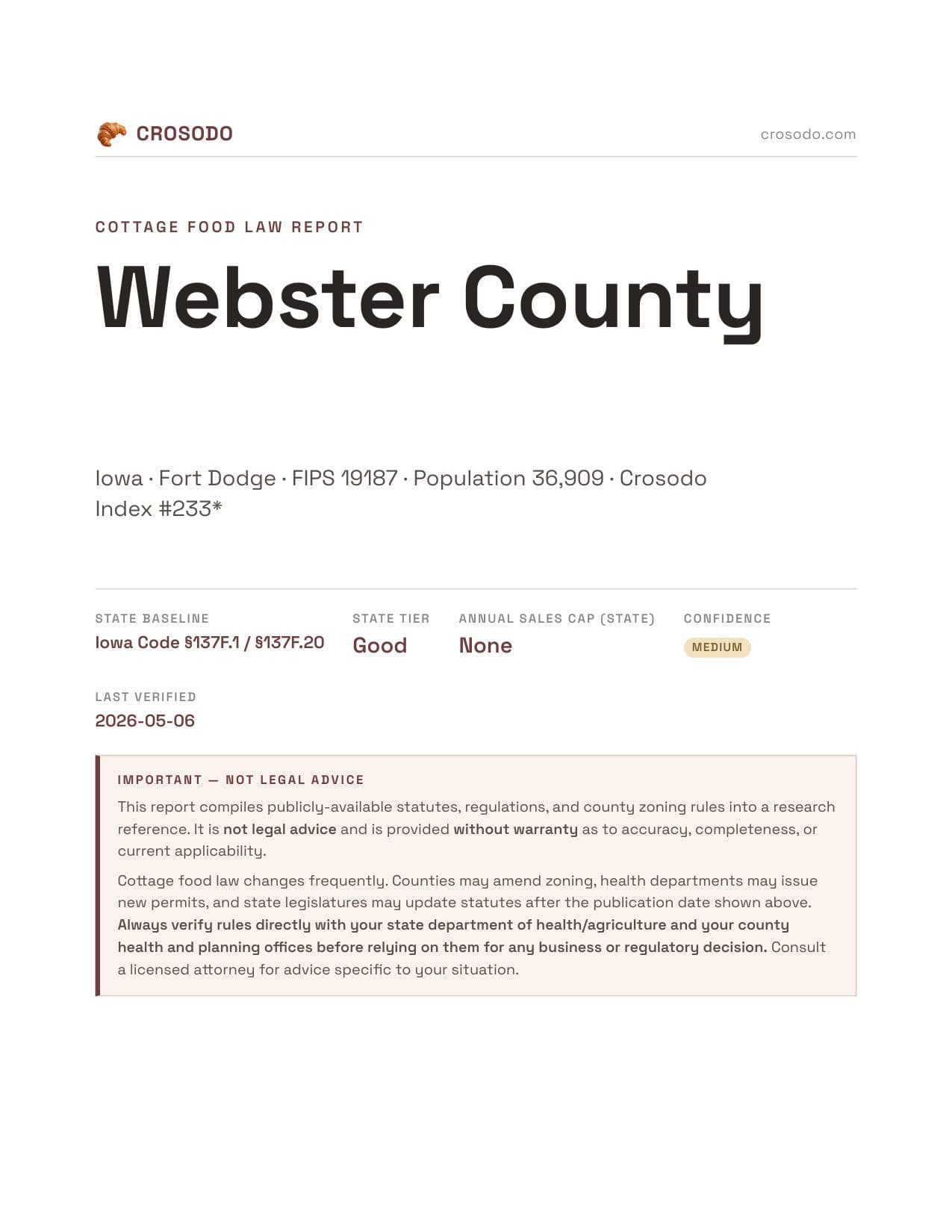 Cover of Webster County county cottage food report