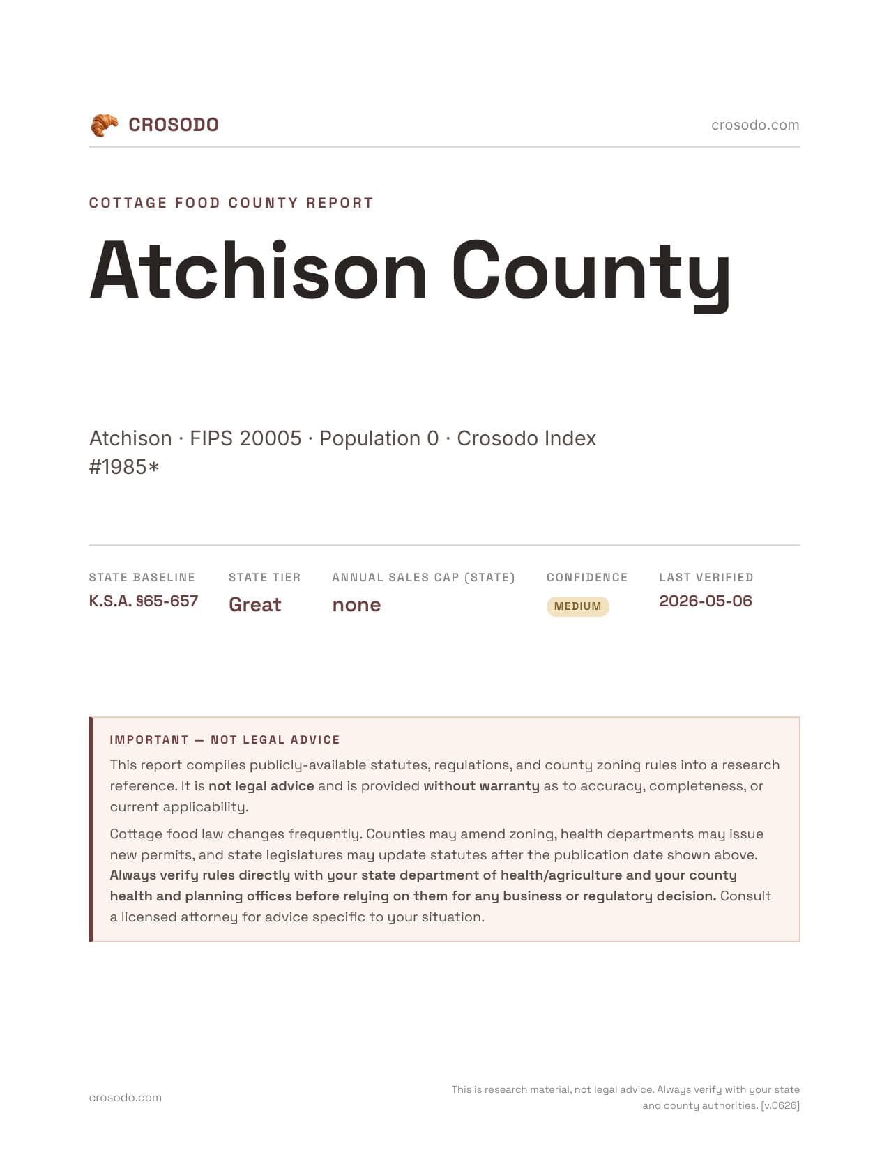 Cover of Atchison County county cottage food report