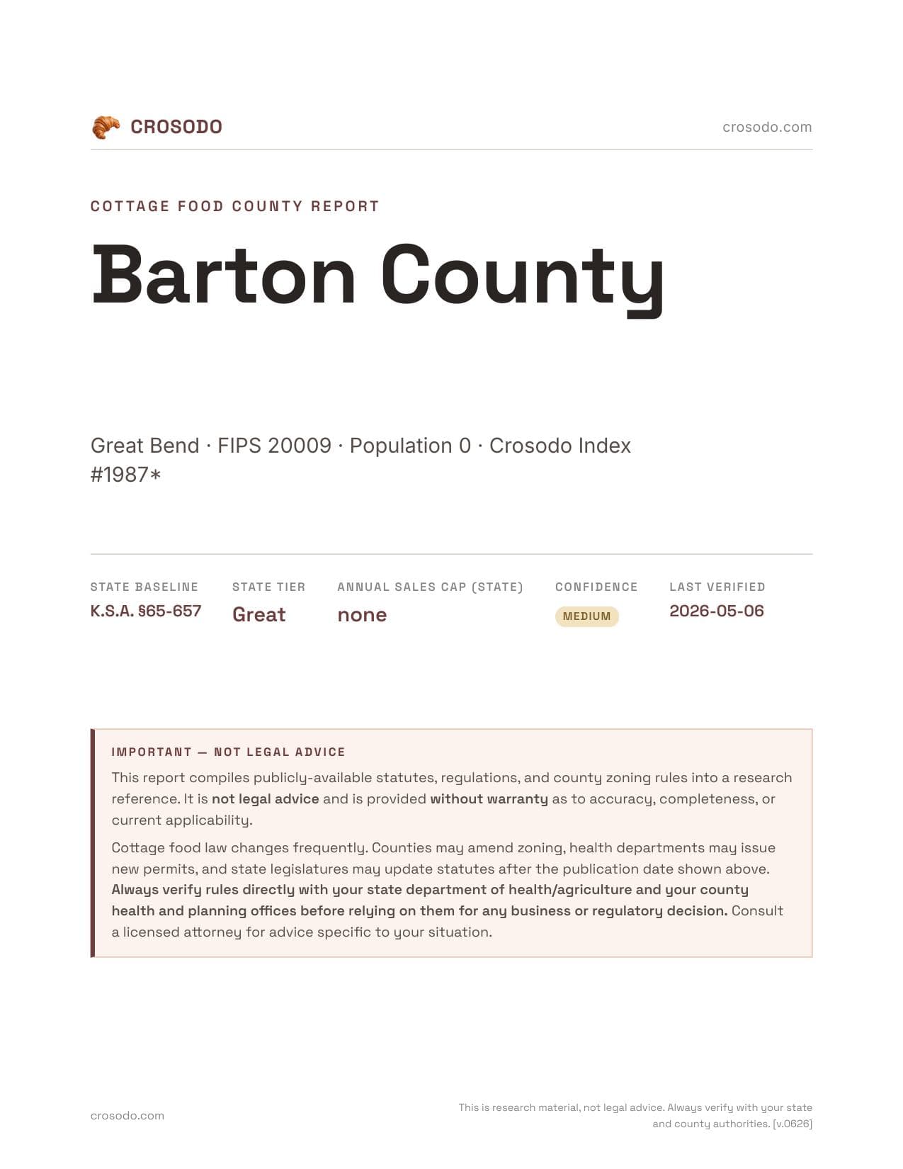 Cover of Barton County county cottage food report