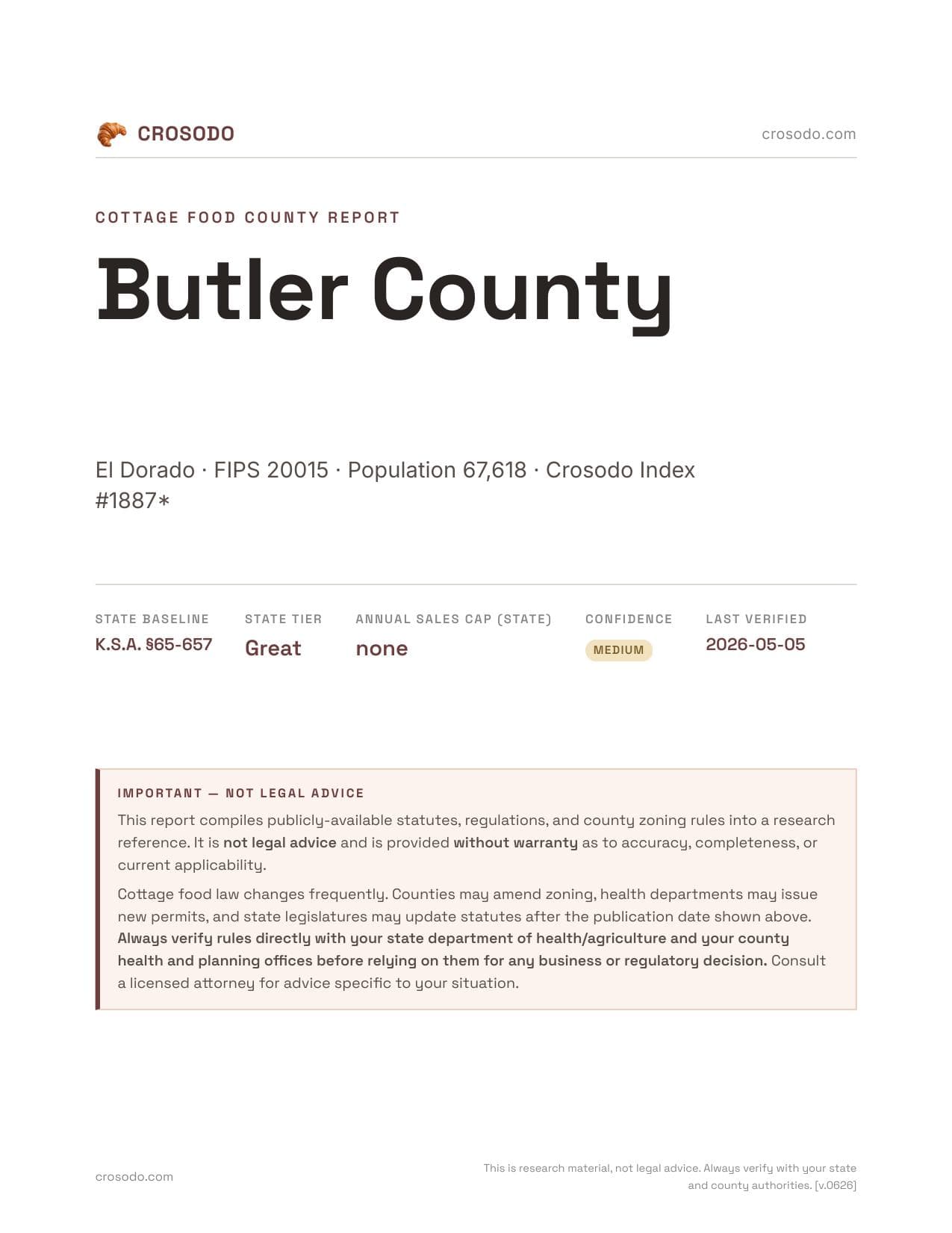 Cover of Butler County county cottage food report
