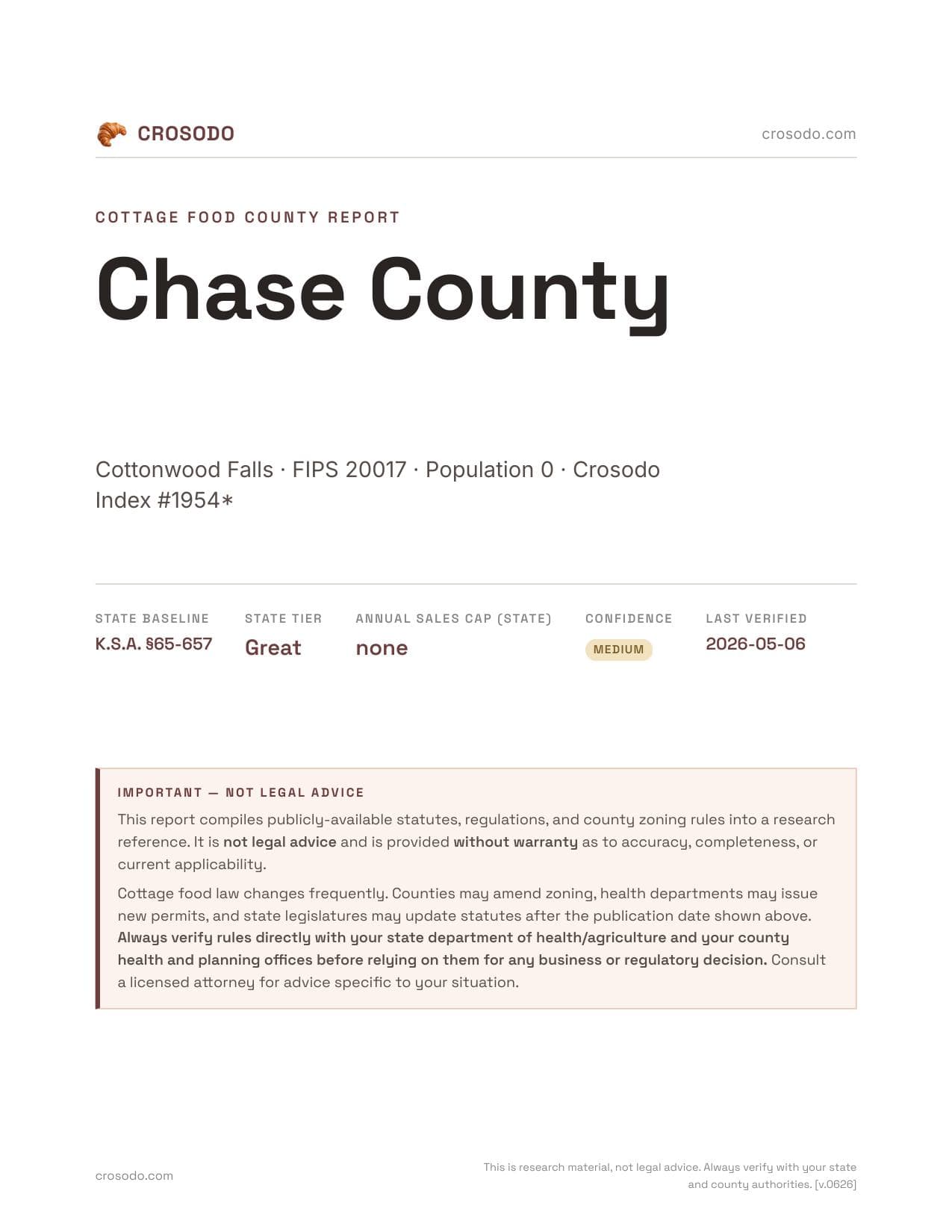 Cover of Chase County county cottage food report