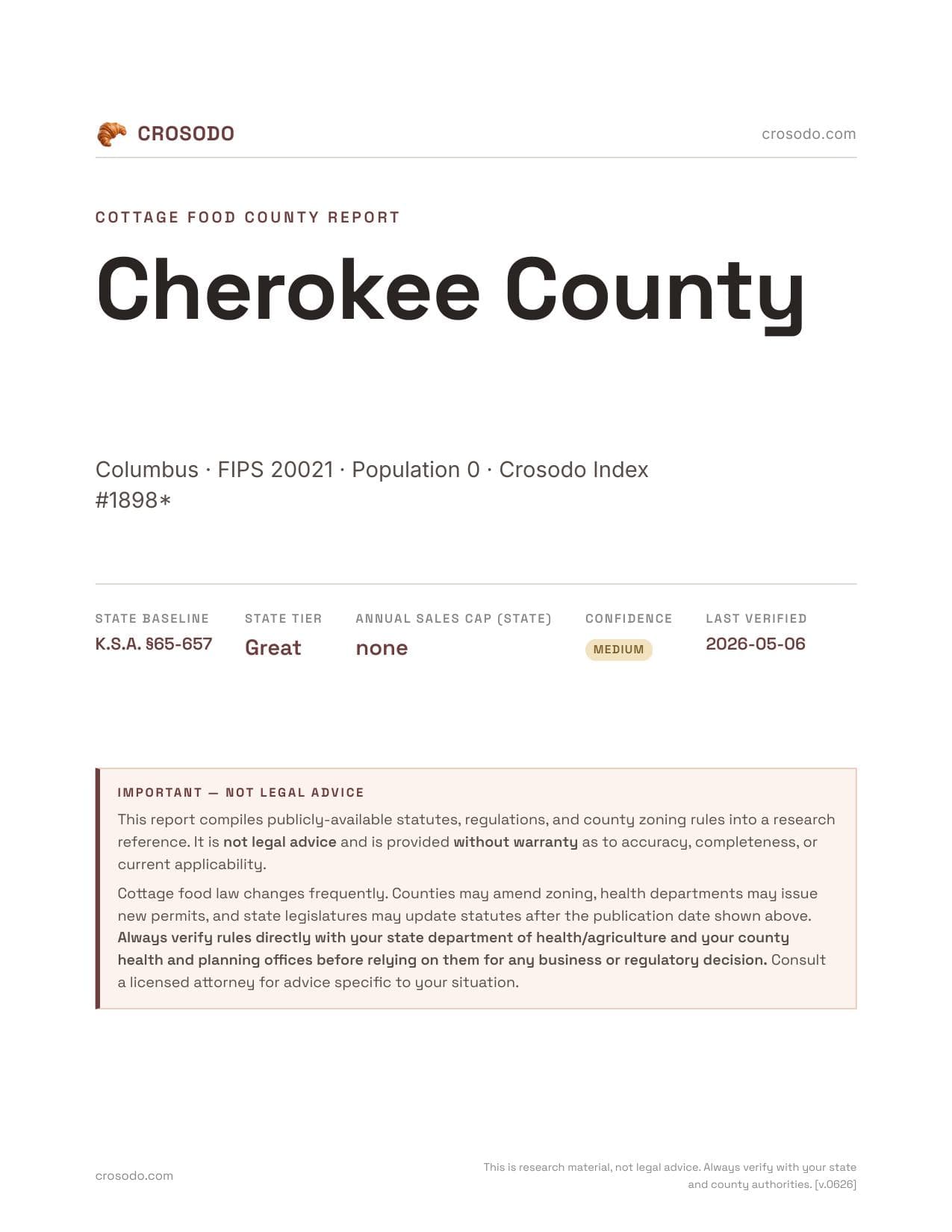 Cover of Cherokee County county cottage food report
