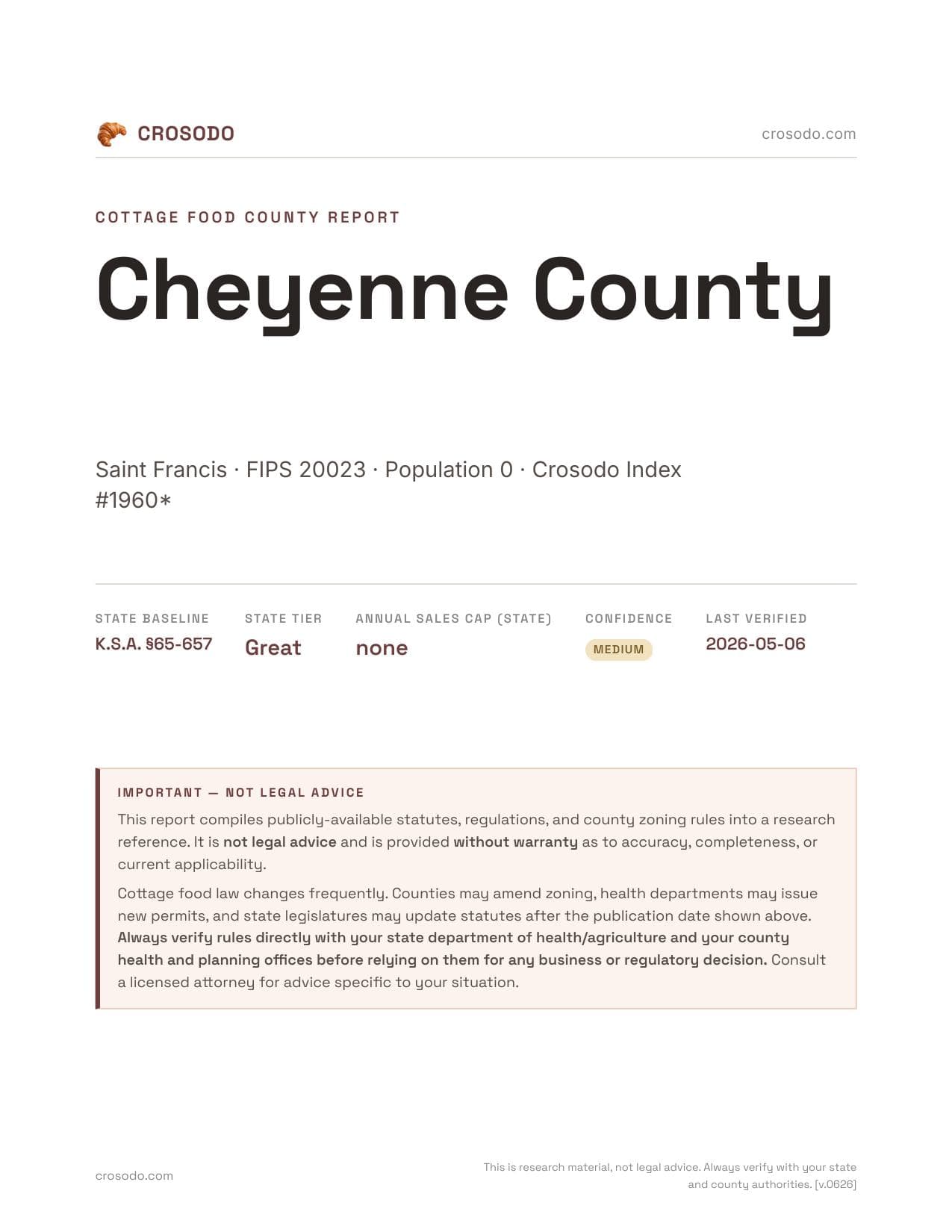 Cover of Cheyenne County county cottage food report