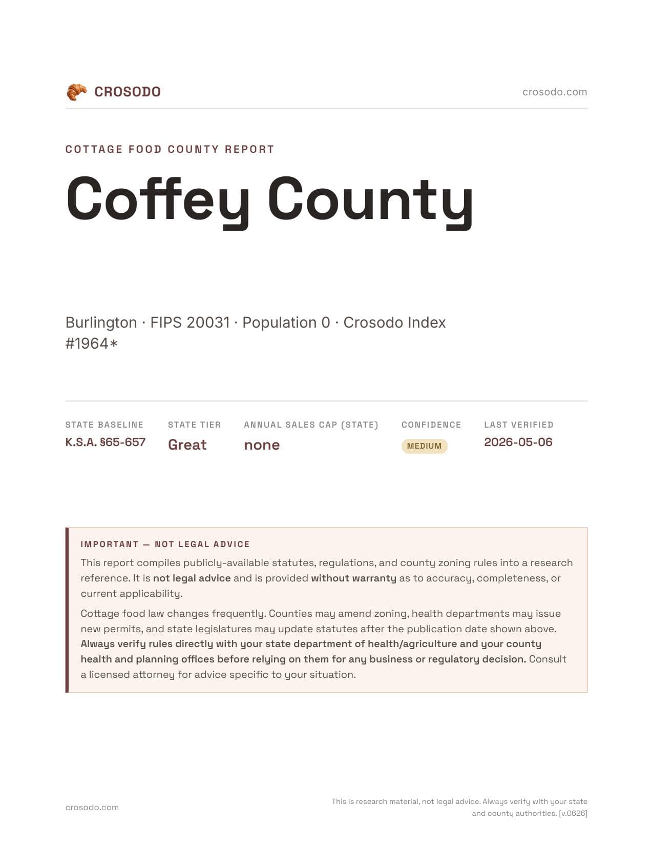 Cover of Coffey County county cottage food report